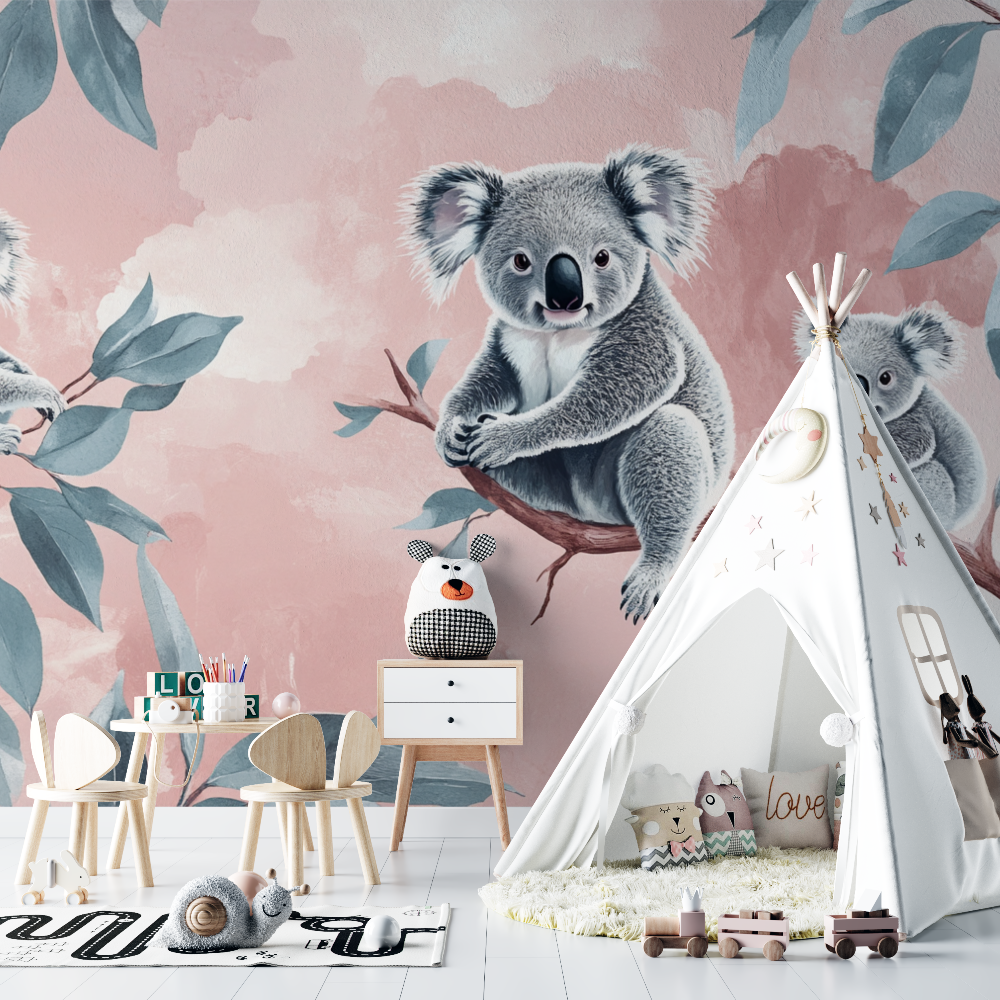 Papier peint koala et ciel poudreux chambre bebe