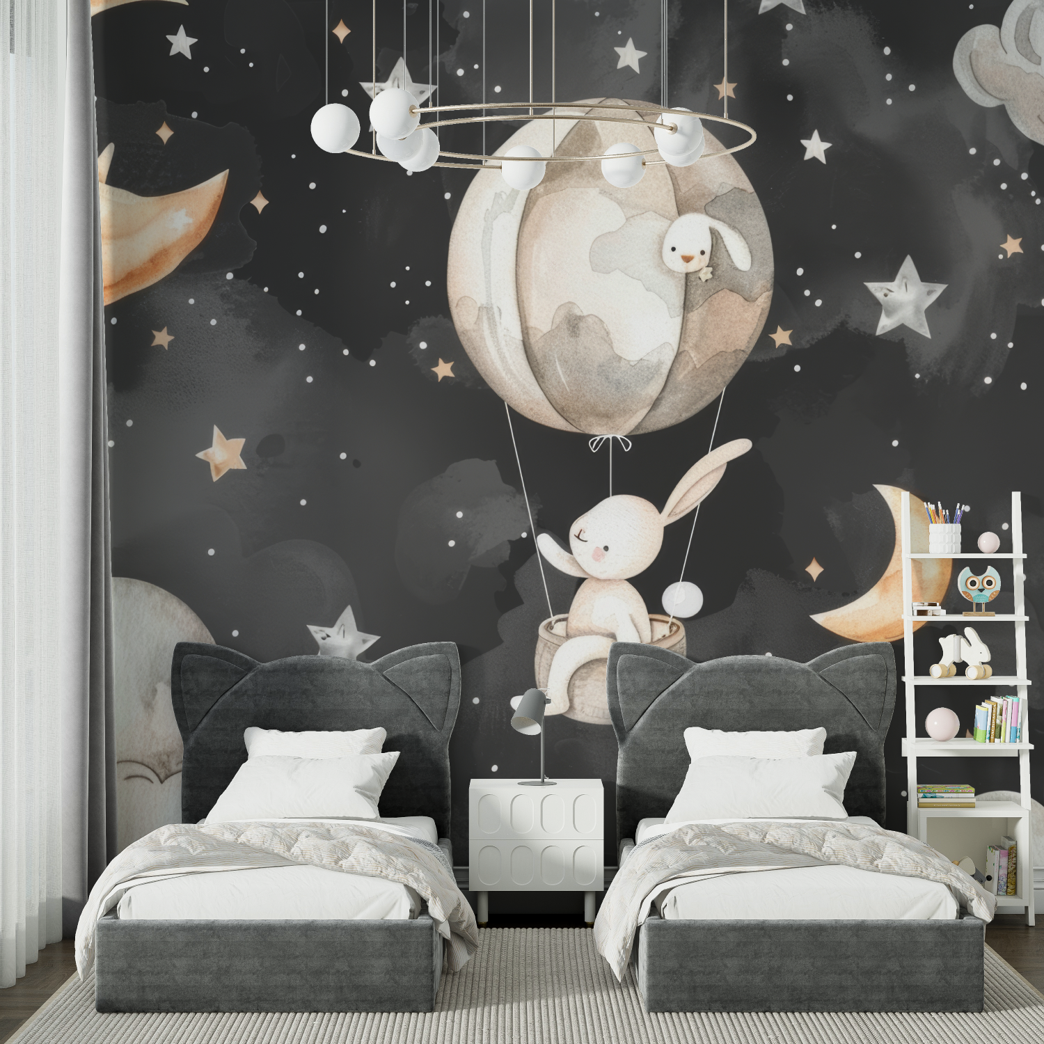 Papier Peint Enfant Lune Nocturne - tapisserie hero