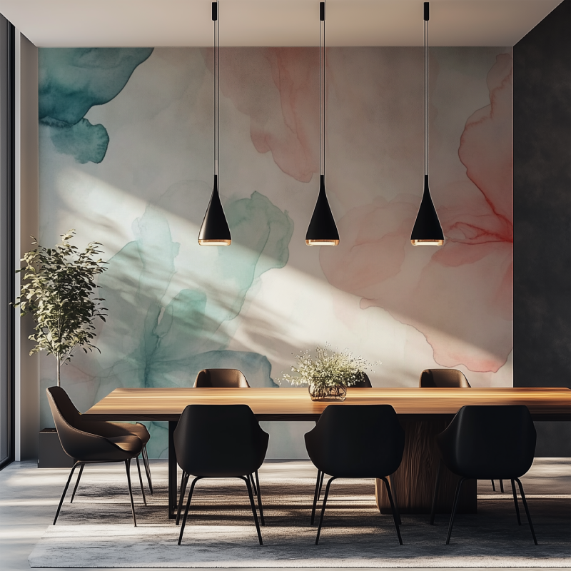 Papier peint fleur pivoine salle manger tapisserie