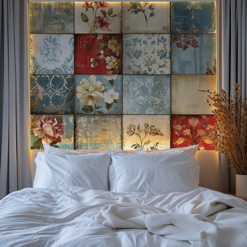 Papier peint vintage patchwork chambre premium