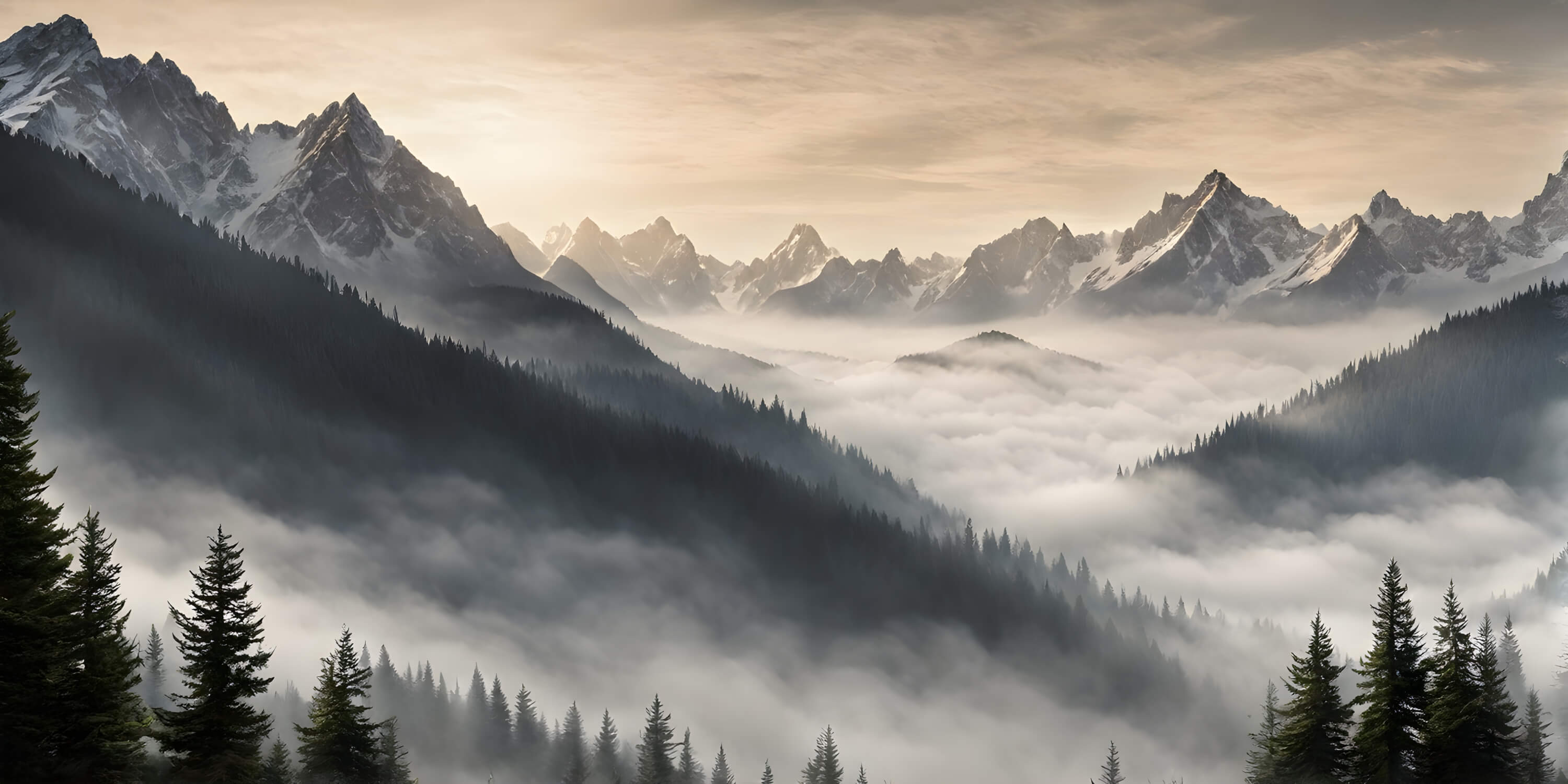 Papier Peint Panoramique Montagne Brume