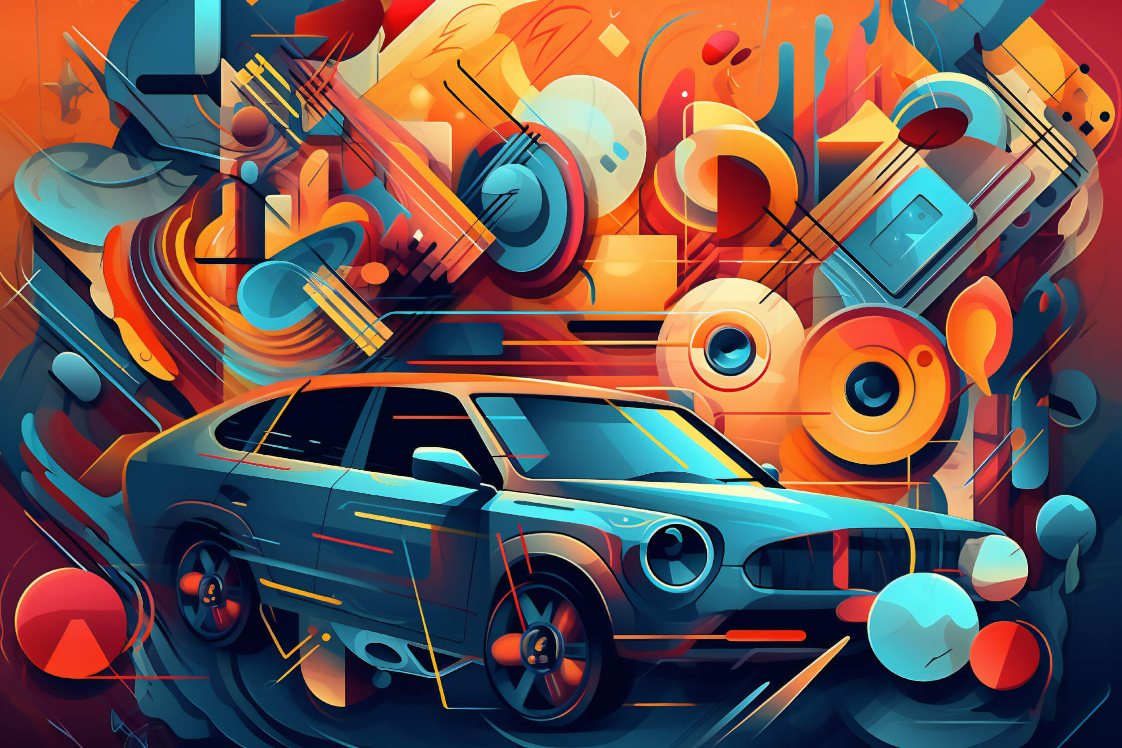 Papier Peint Voiture Multicolore