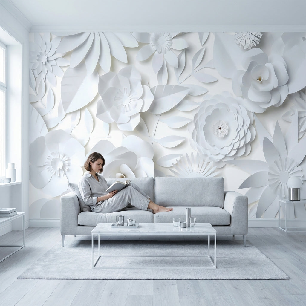 Papier Peint 3d Fleur Blanche