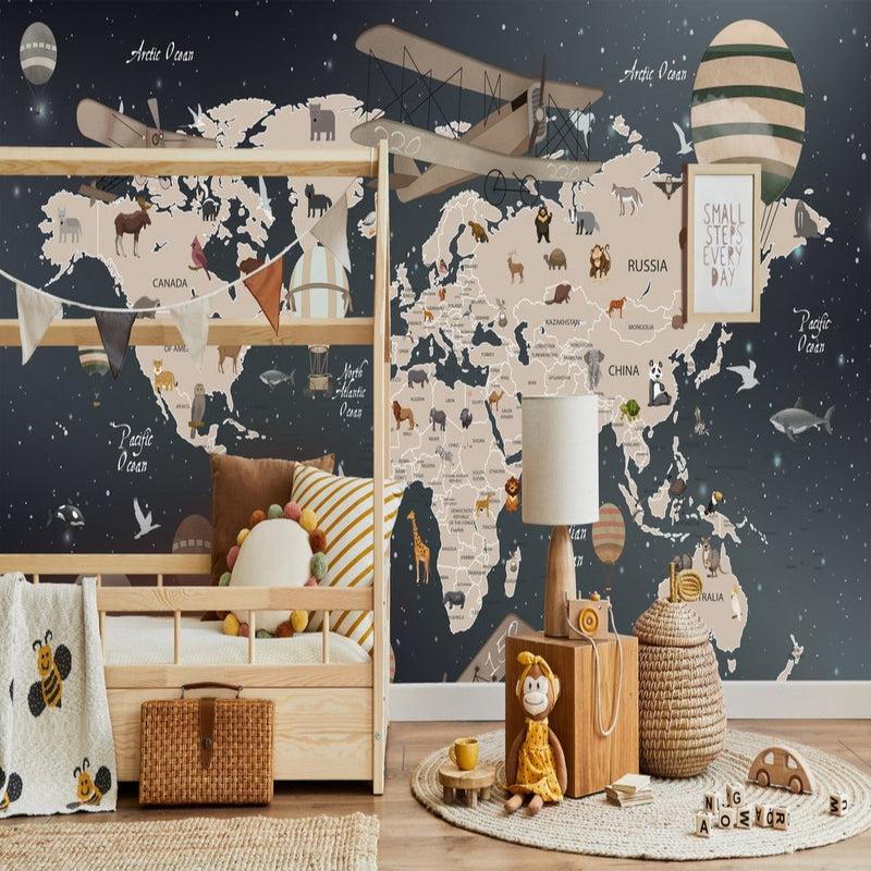 World Map Wallpaper <br/> Black Planisphere and Plane