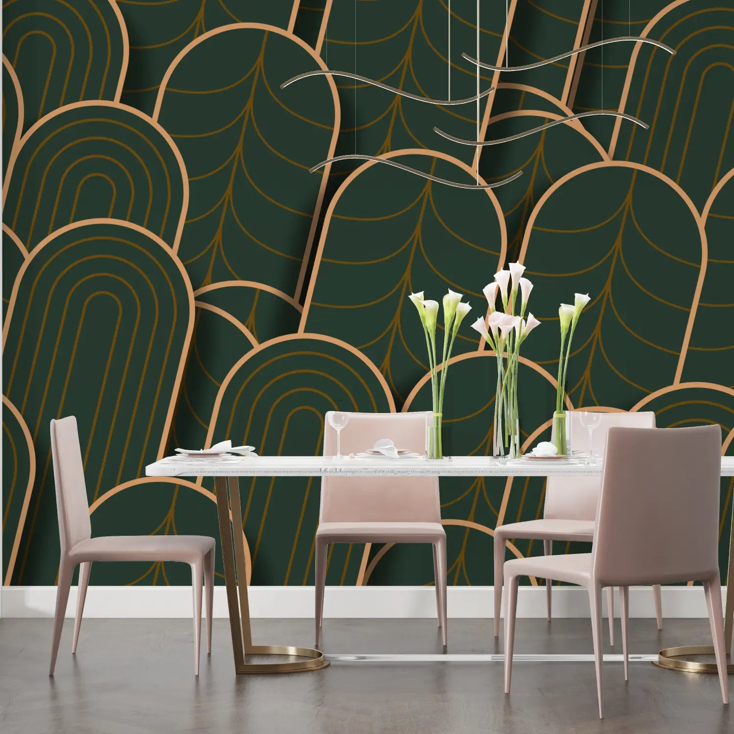 Art Deco Green and Gold Wallpaper - Second Image