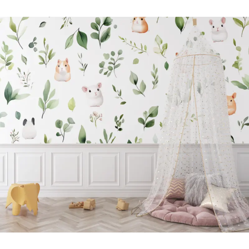 Papier peint bébé Animaux et feuillage - chambre de bebe