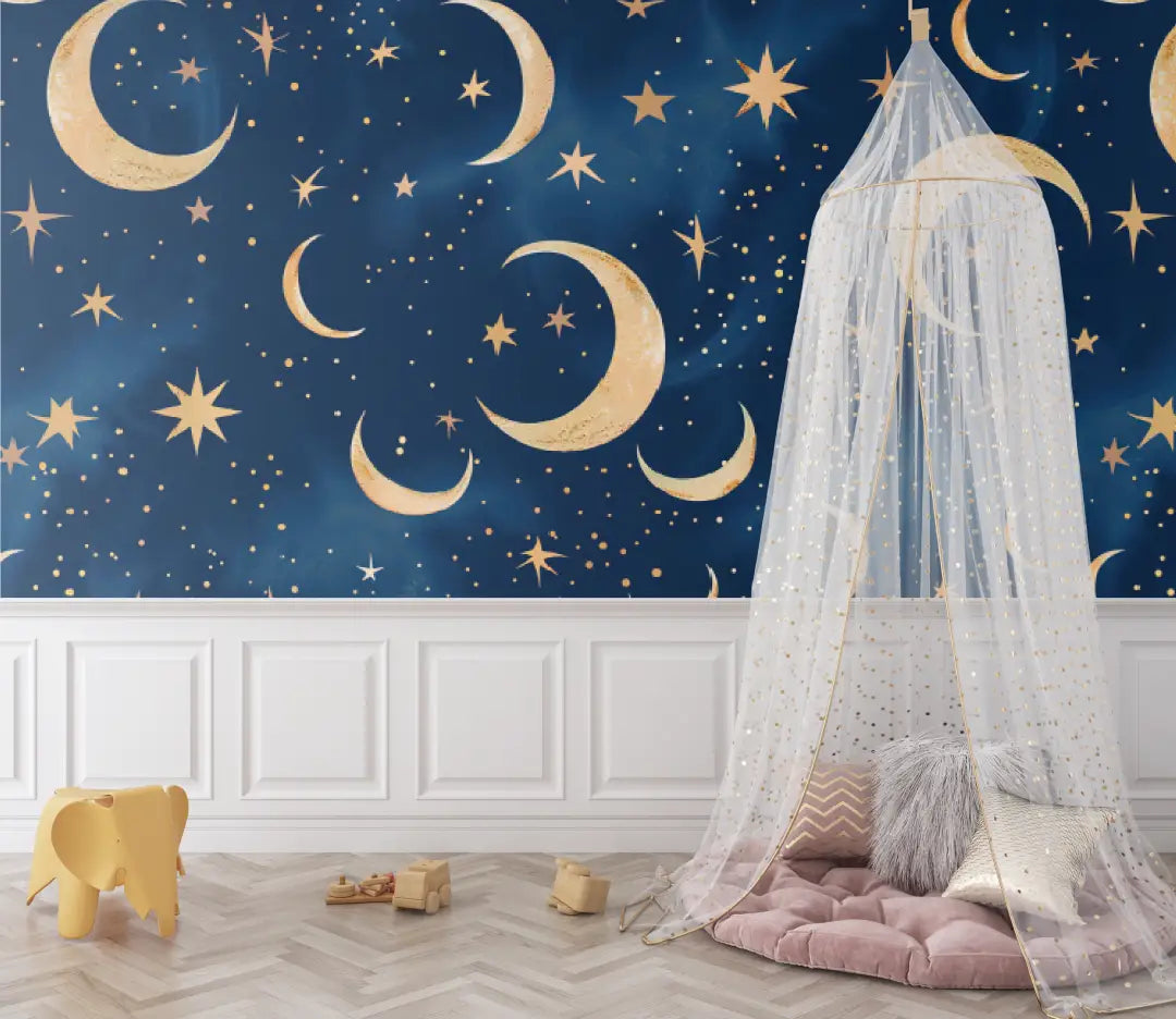 Papier peint bébé design lune et nuit - bebe unisexe