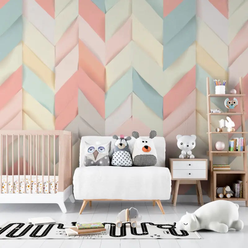 Papier peint bébé motifs chevrons 3D - chambre bébé