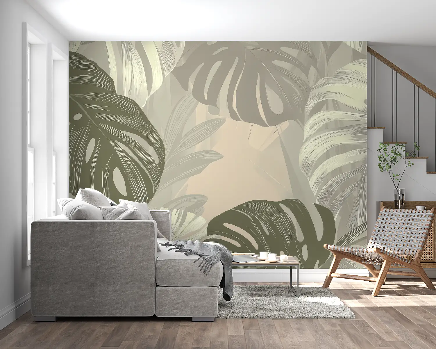 Papier Peint Beige Et Vert - tendance 2024