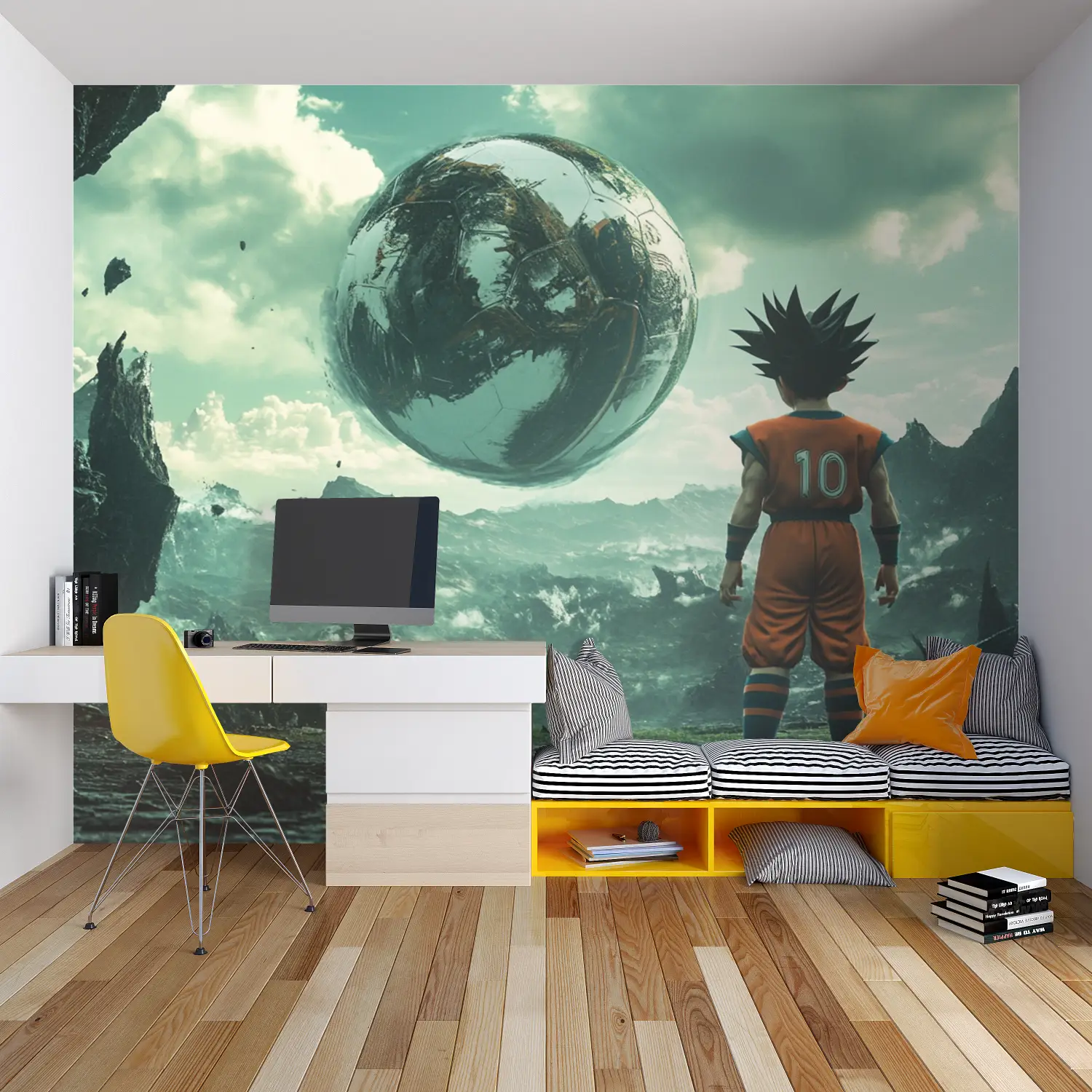 Papier Peint Dbz Ballon de Foot - chambre garçon lit