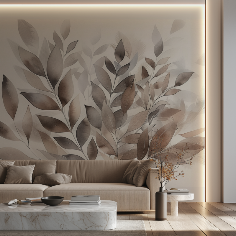 Papier Peint Feuillage Beige Tendance
