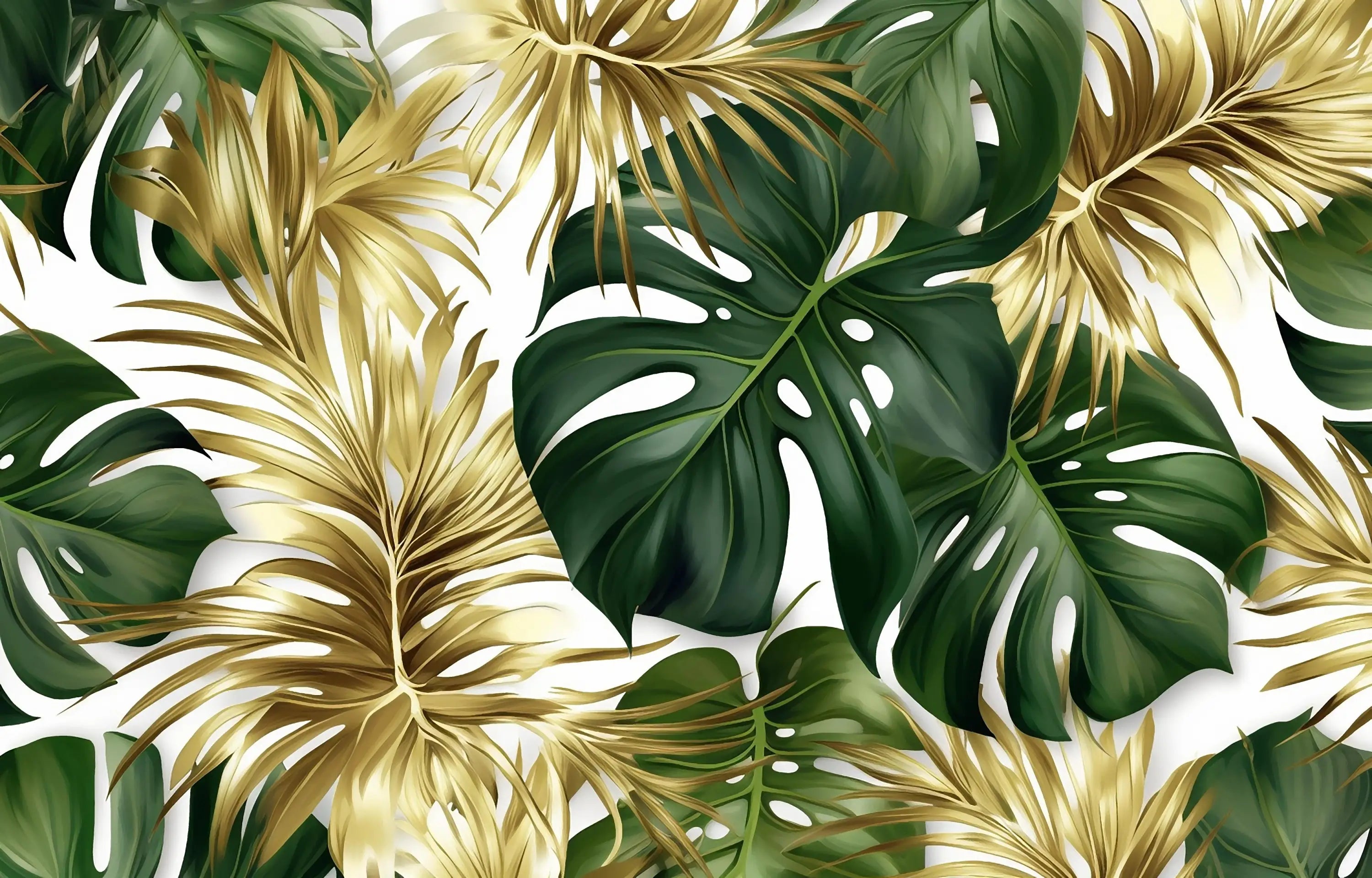 Gold green foliage wallpaper