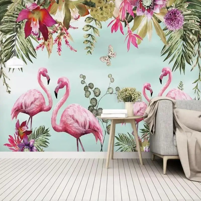 Papier Peint Flamant Rose Tropical