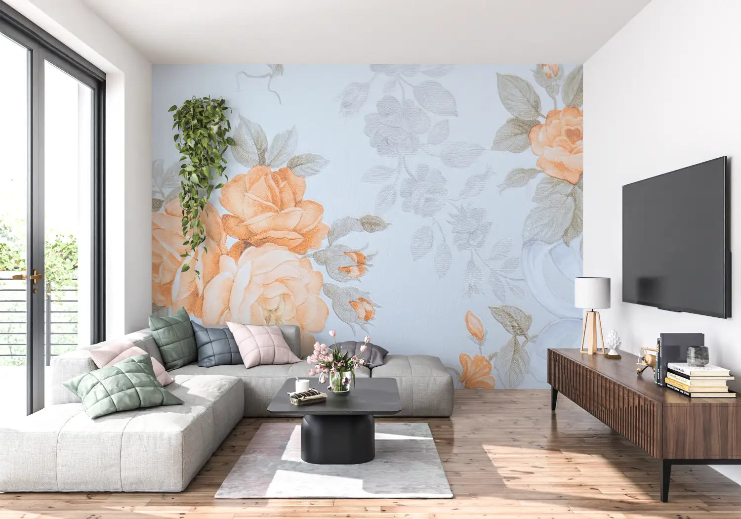 Papier Peint Fleur Orange Et Blanc - tendance mur