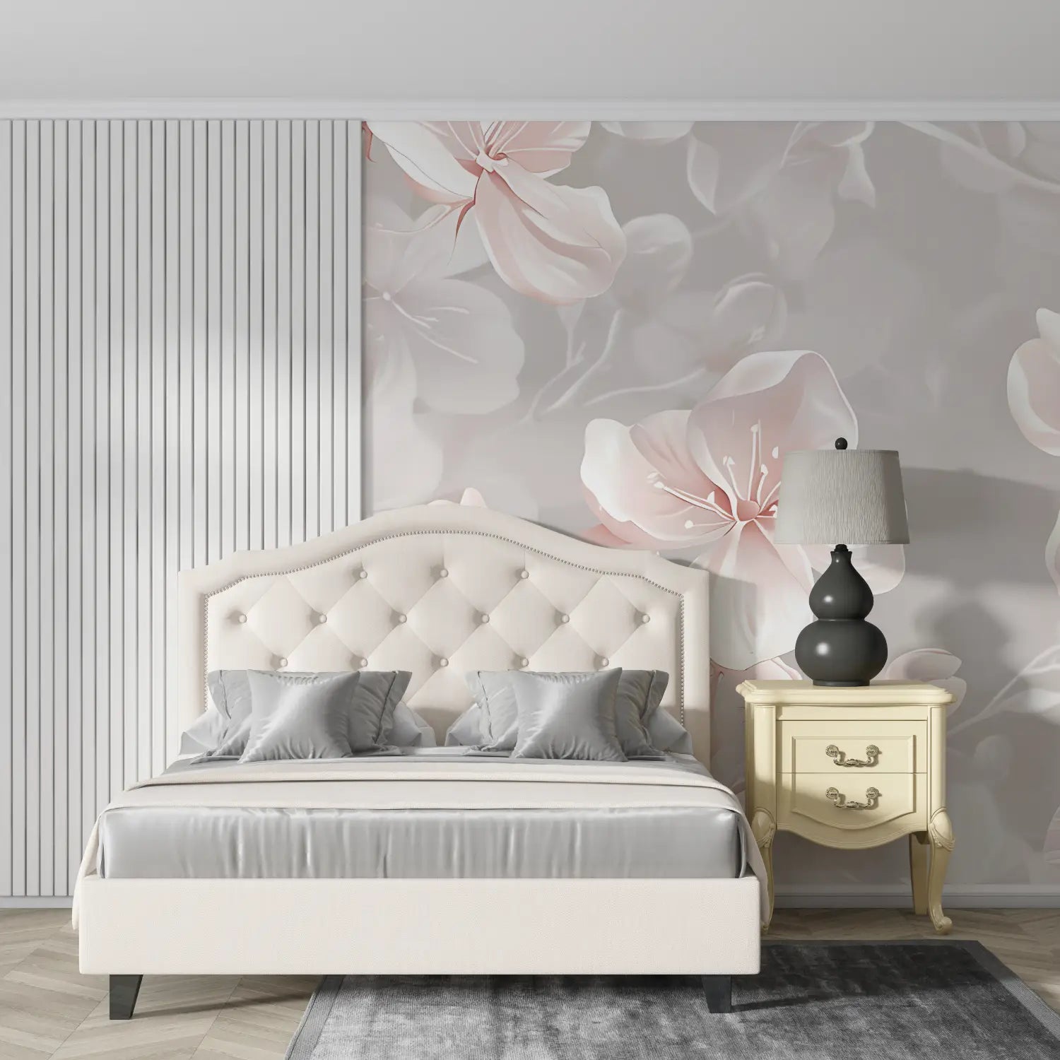 Papier Peint Fleur Rose Et Gris - tendances