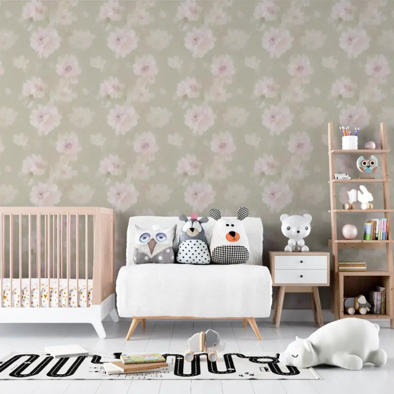 Papier peint Floral rose bébé - chambre de bebe