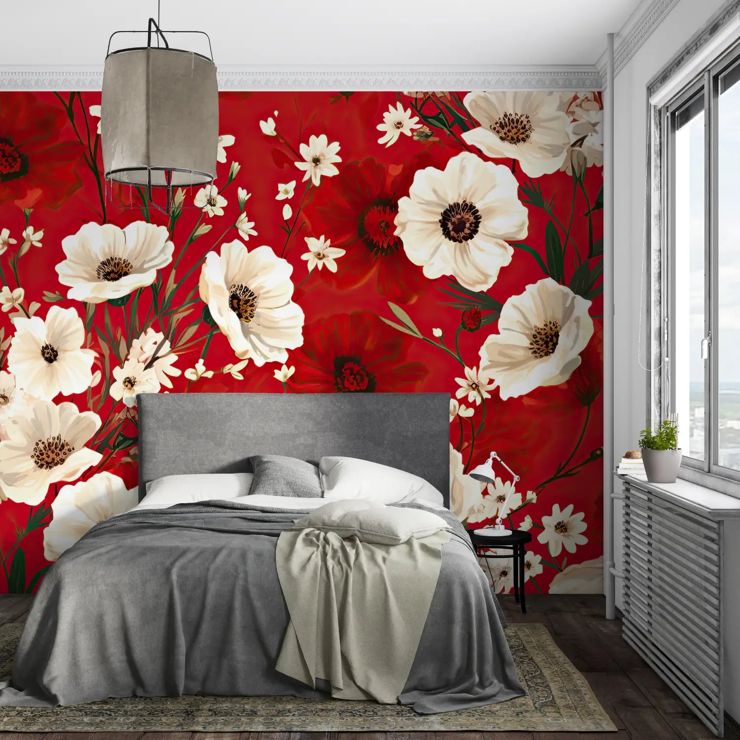 Papier Peint Floral Rouge - pano mural