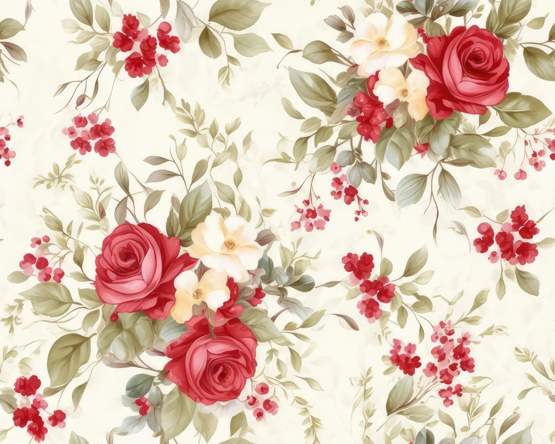 Papier Peint Floral Rouge Blanc