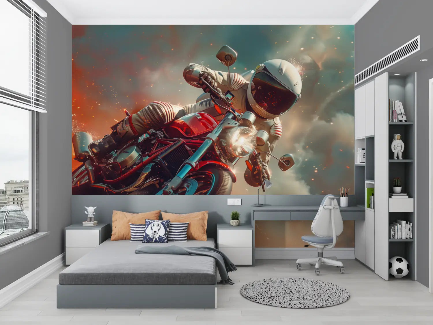 Jongen astronaut motorfiets behang - Second Image