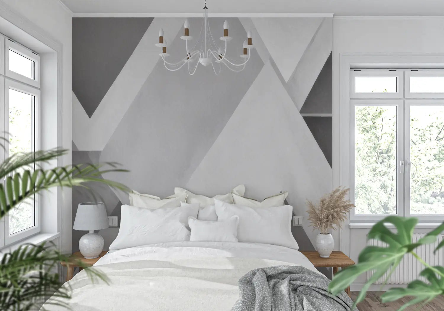 Papier Peint Géométrique Gris Blanc - tendance mur