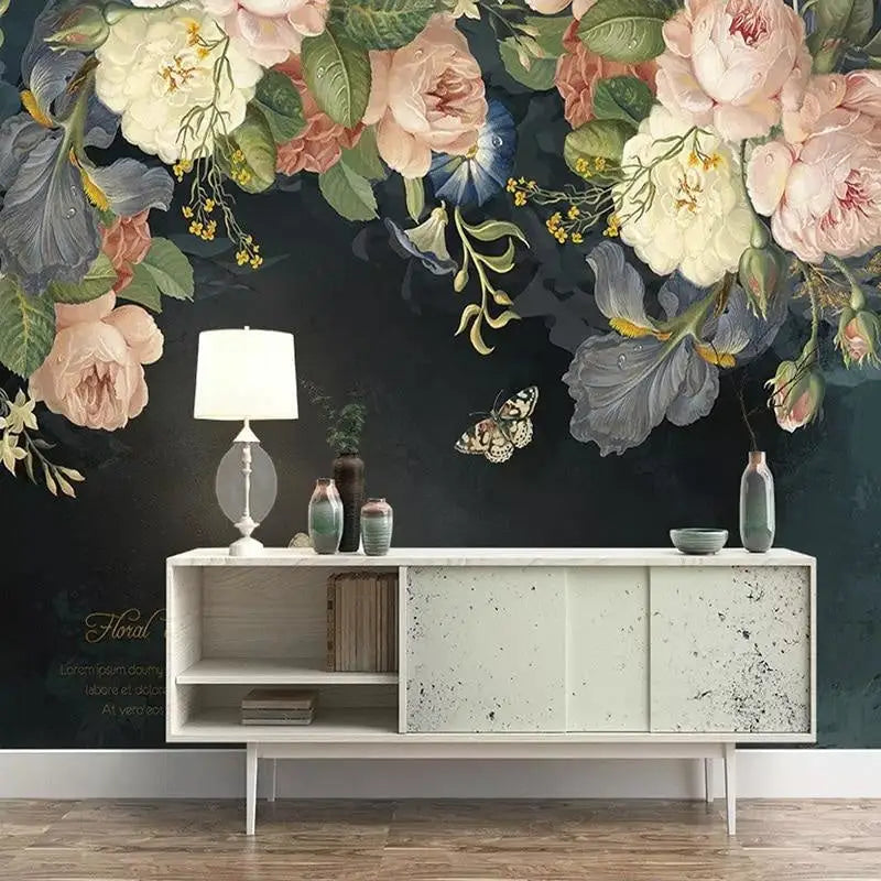 Vintage grote bloemen behang - Second Image