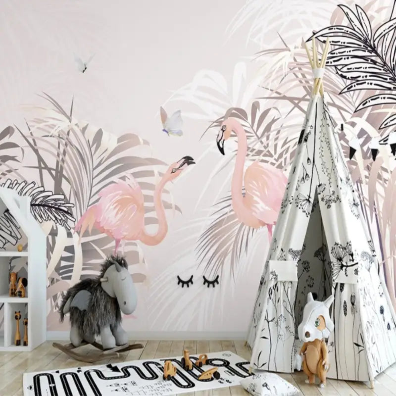 Papier Peint Jungle Flamant Rose