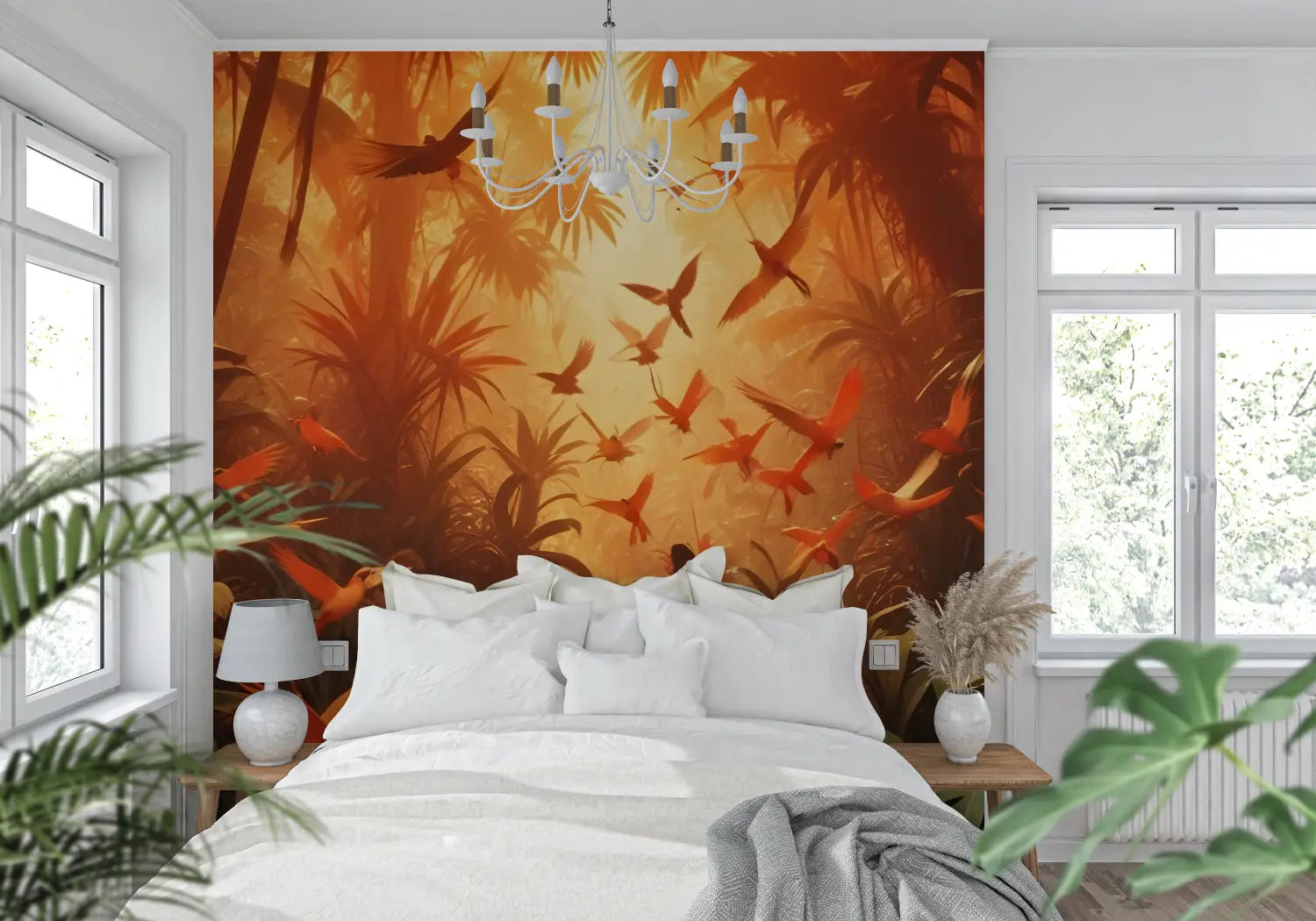 Papier Peint Jungle Orange - mur cuisine