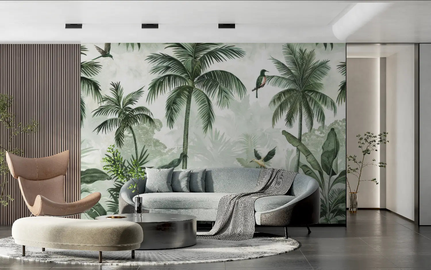 Papier Peint Jungle Vert De Gris - chambre adulte