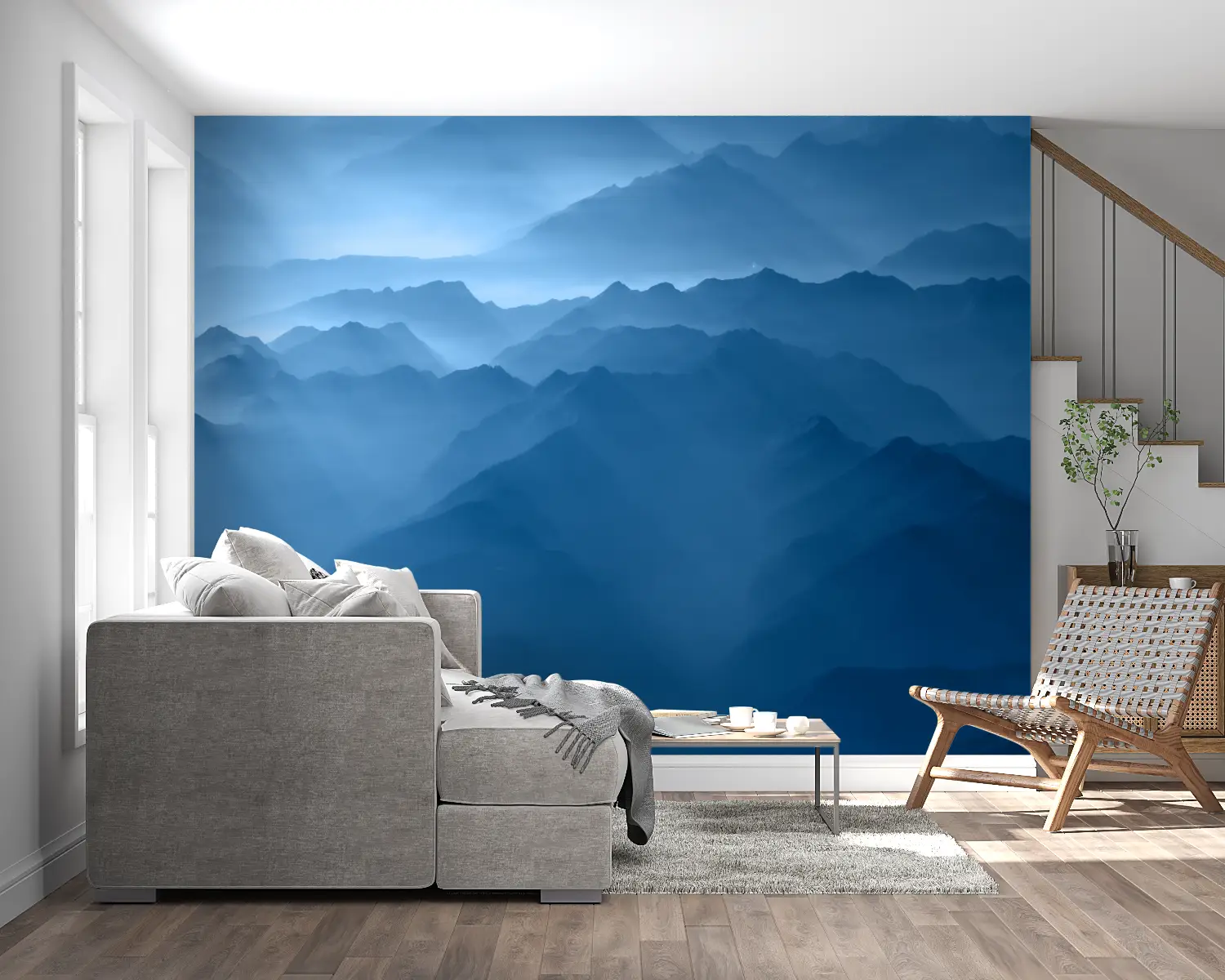 Papier Peint Montagne Bleu - panoramique mural