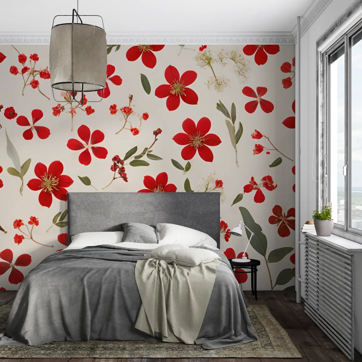 Red Flower Pattern Wallpaper - Second Image