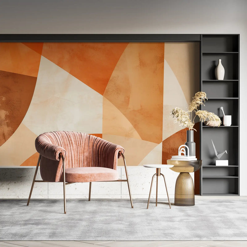 Papier Peint Motif Geometrique Orange - pano mural