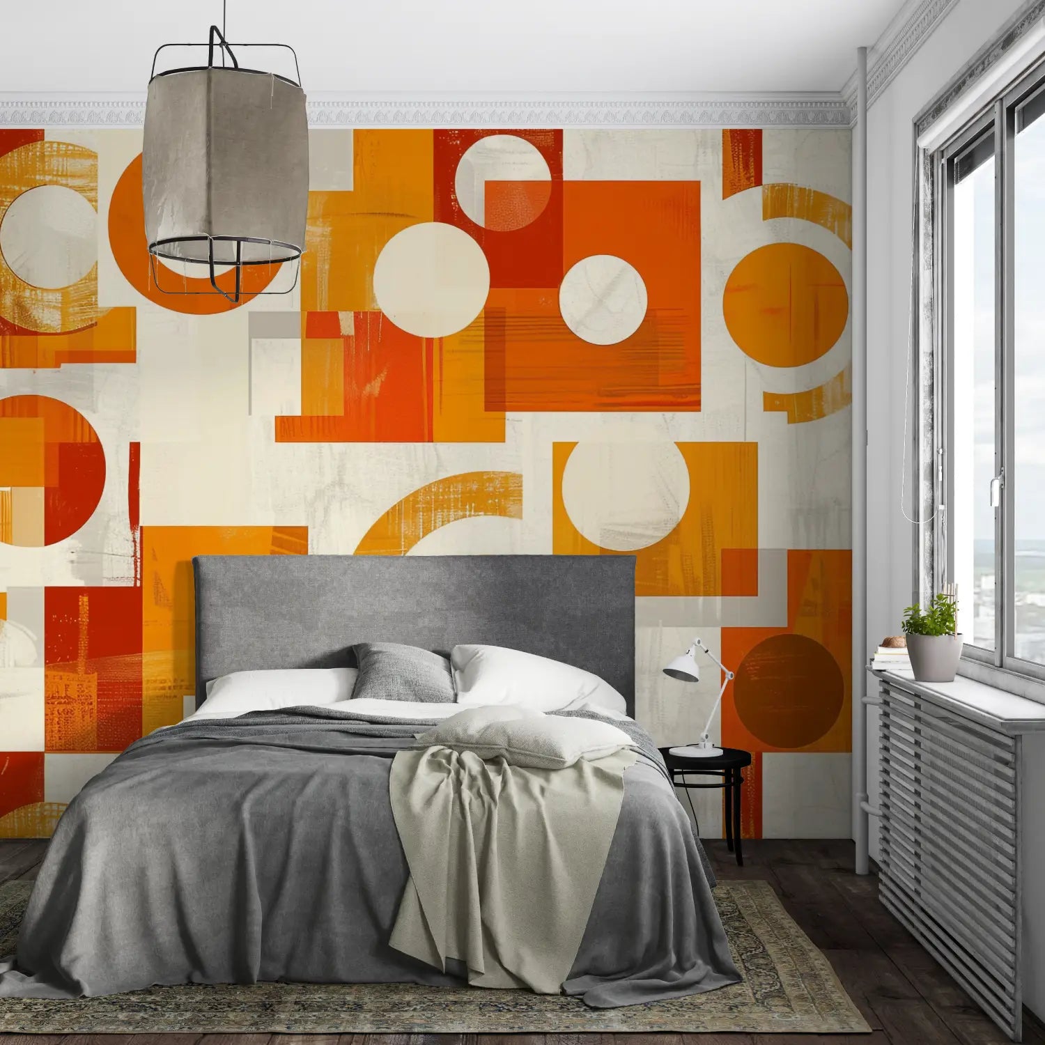 Papier Peint Motifs Géometrique Orange - pano mural