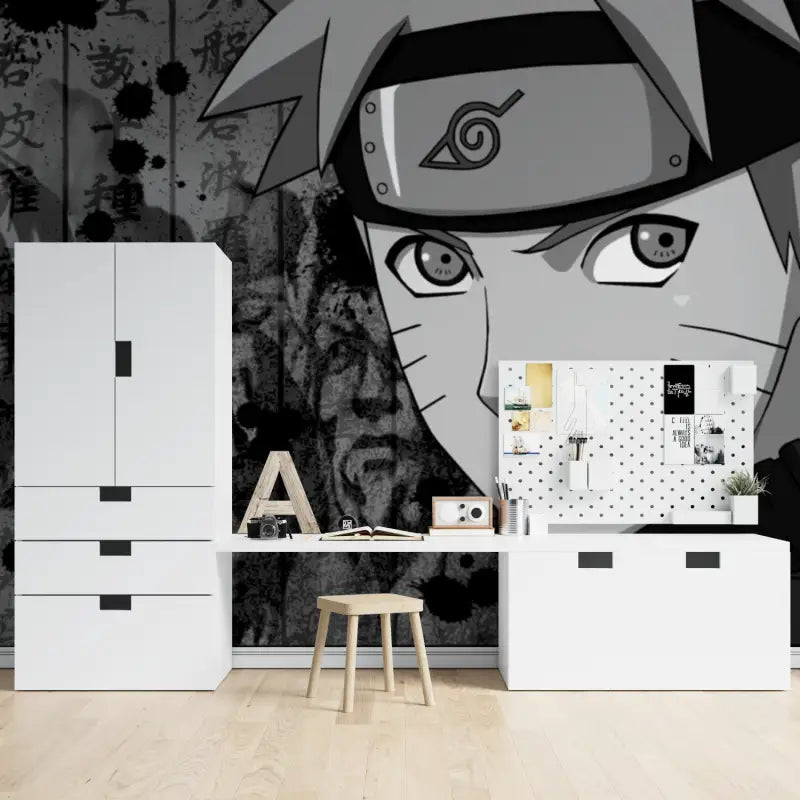 Papier Peint Naruto Blanc Noir - chambre garçon lit