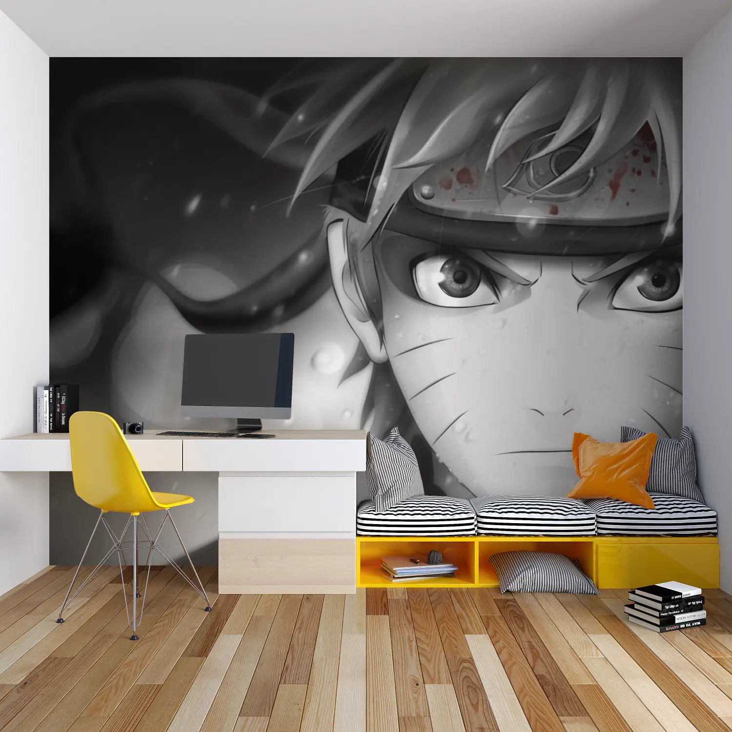 Papier Peint Naruto Noir et Blanc - chambre garçon lit