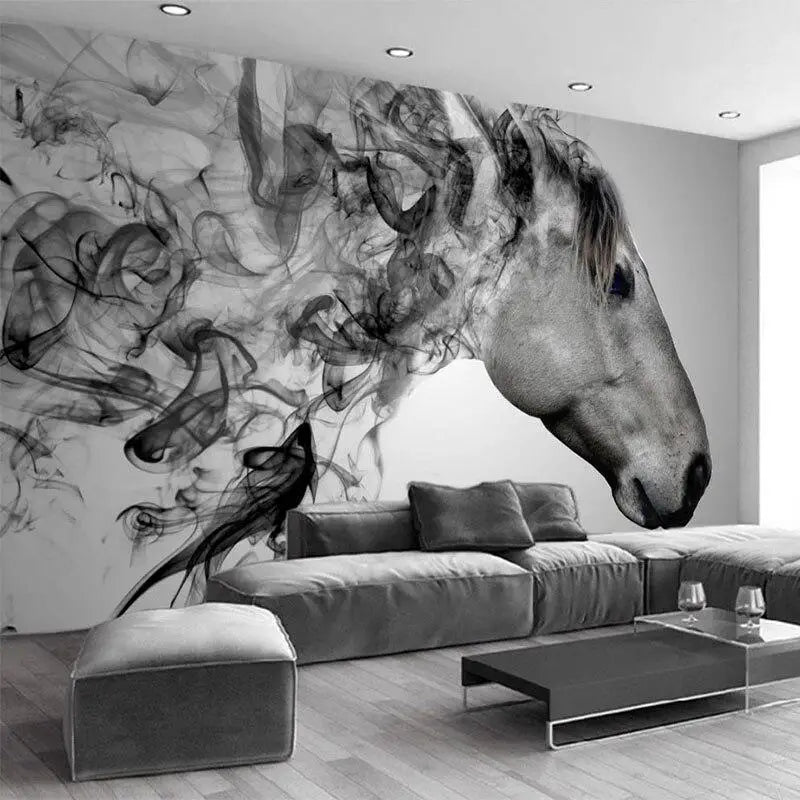 Zwart en wit paardenbehang - Second Image