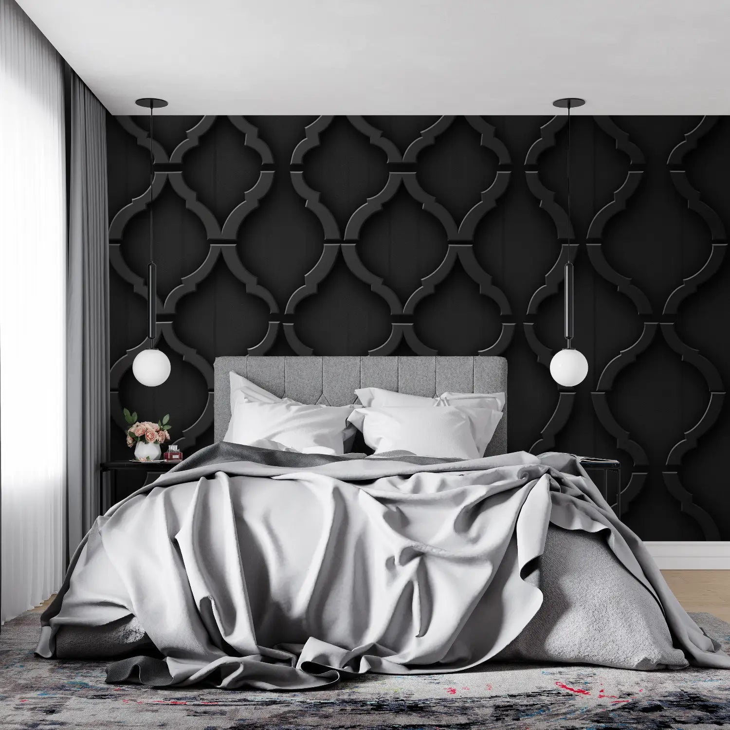 Papier Peint Noir Et Gris Motifs - mur cuisine