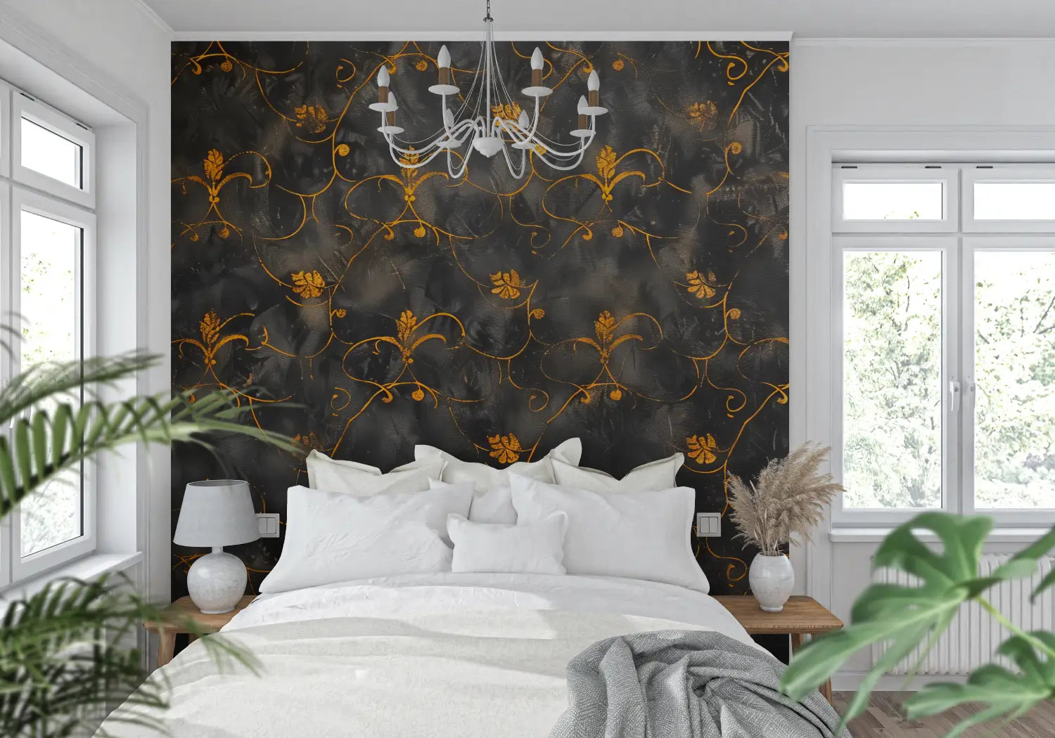 Papier Peint Noir Et Orange - tendance mur