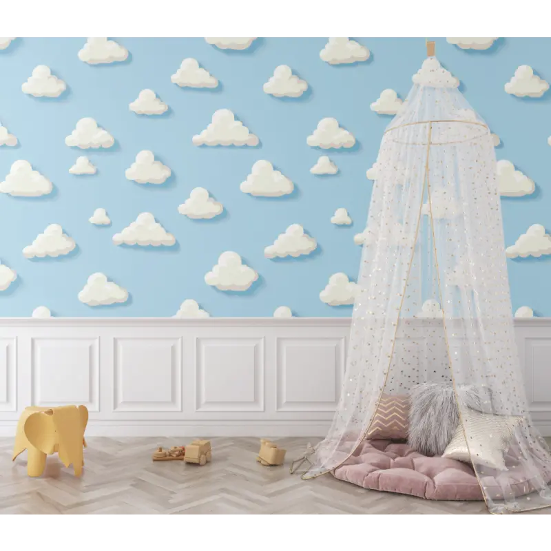 Papier peint Nuages bleu pour bébé - bebe tipi