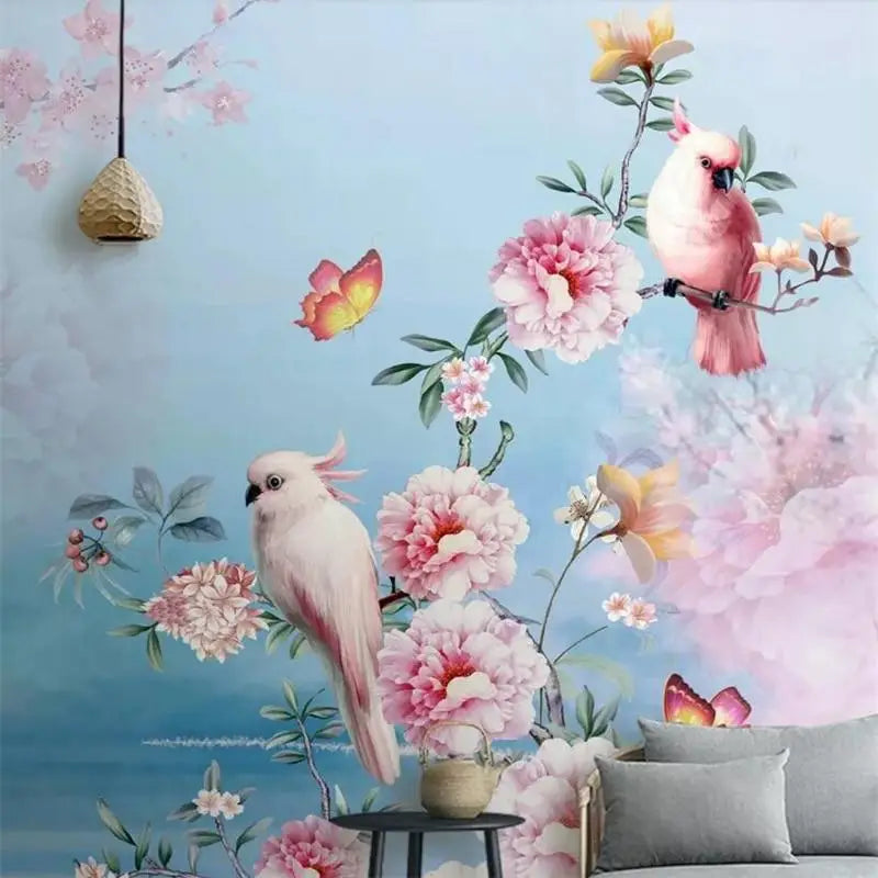 Papier Peint Oiseaux Volatiles et Fleurs