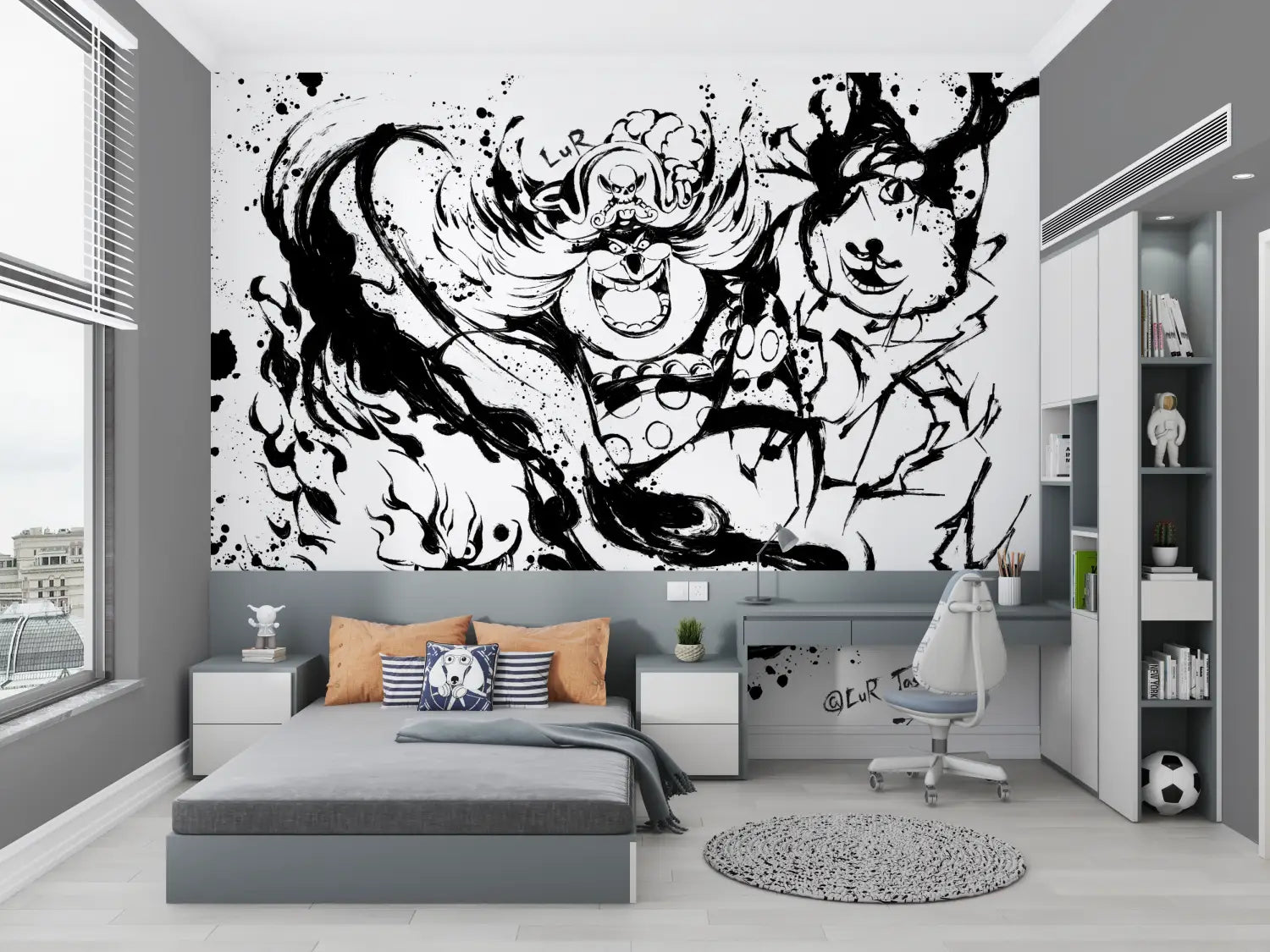 Papier Peint One Piece Big Mom Noir Et Blanc - chambre petit