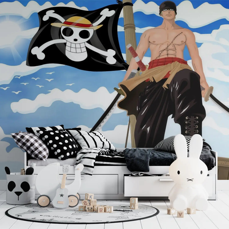 Papier Peint One Piece Drapeau Pirate Anime - mur panoramique