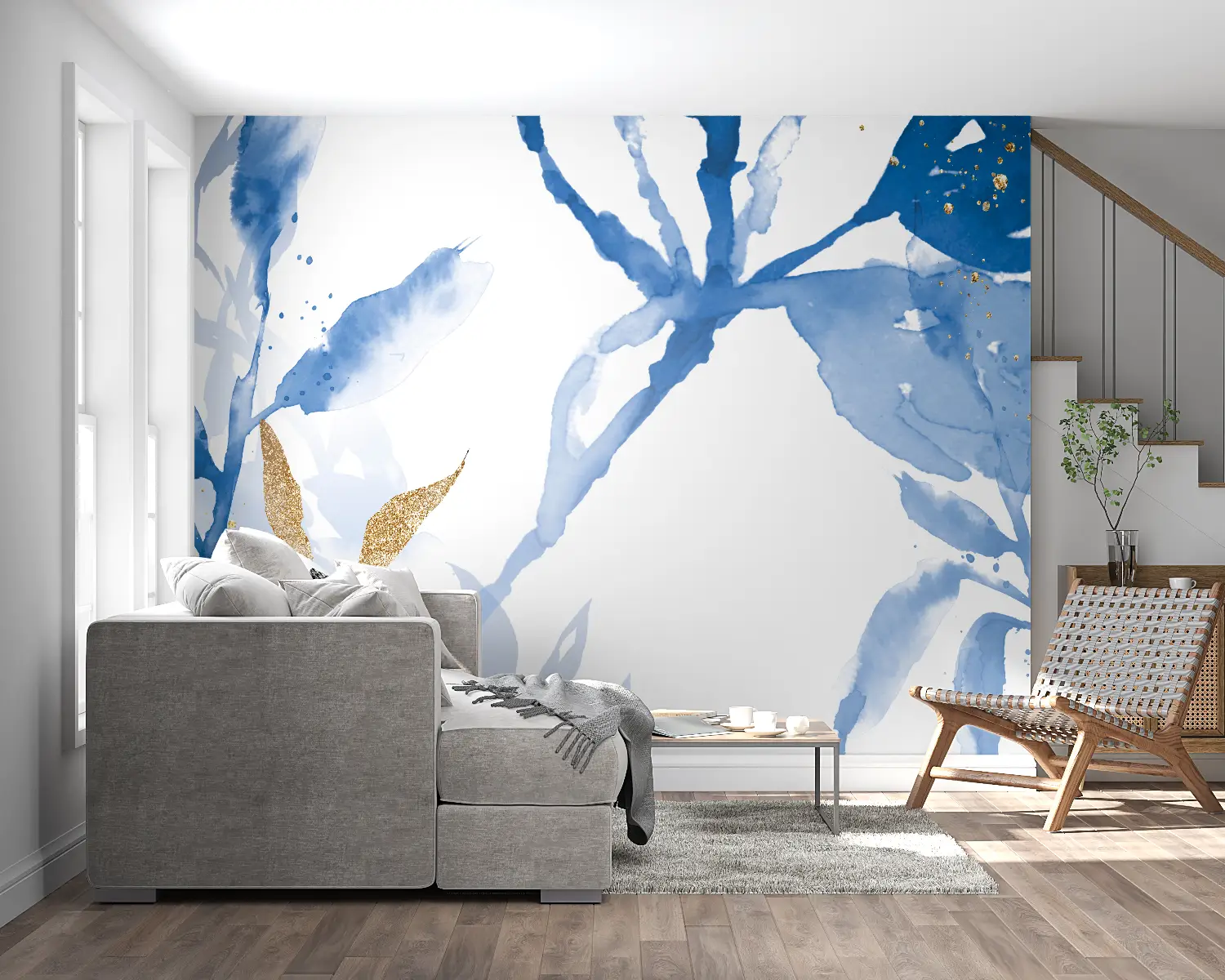 Goud en blauw behang - Second Image