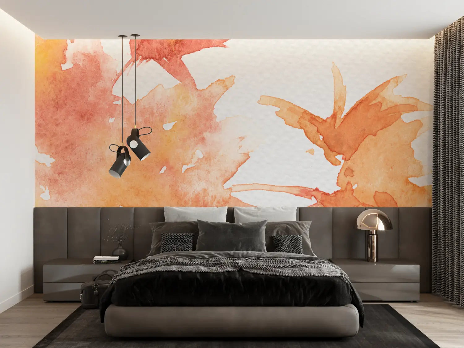 Papier Peint Orange Chambre - trompe l'oeil