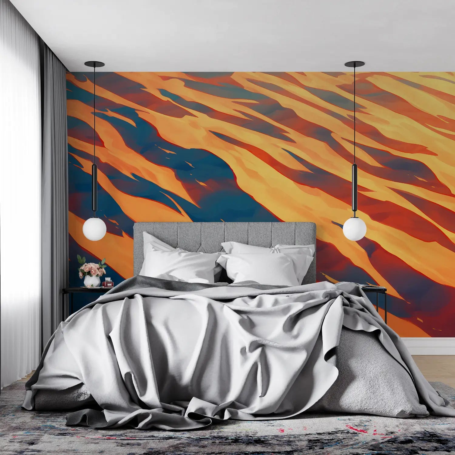 Papier Peint Orange Et Bleu Abstrait - tendance mur