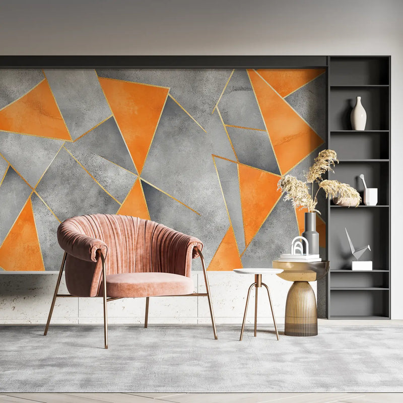 Papier Peint Orange Et Gris - pano mural