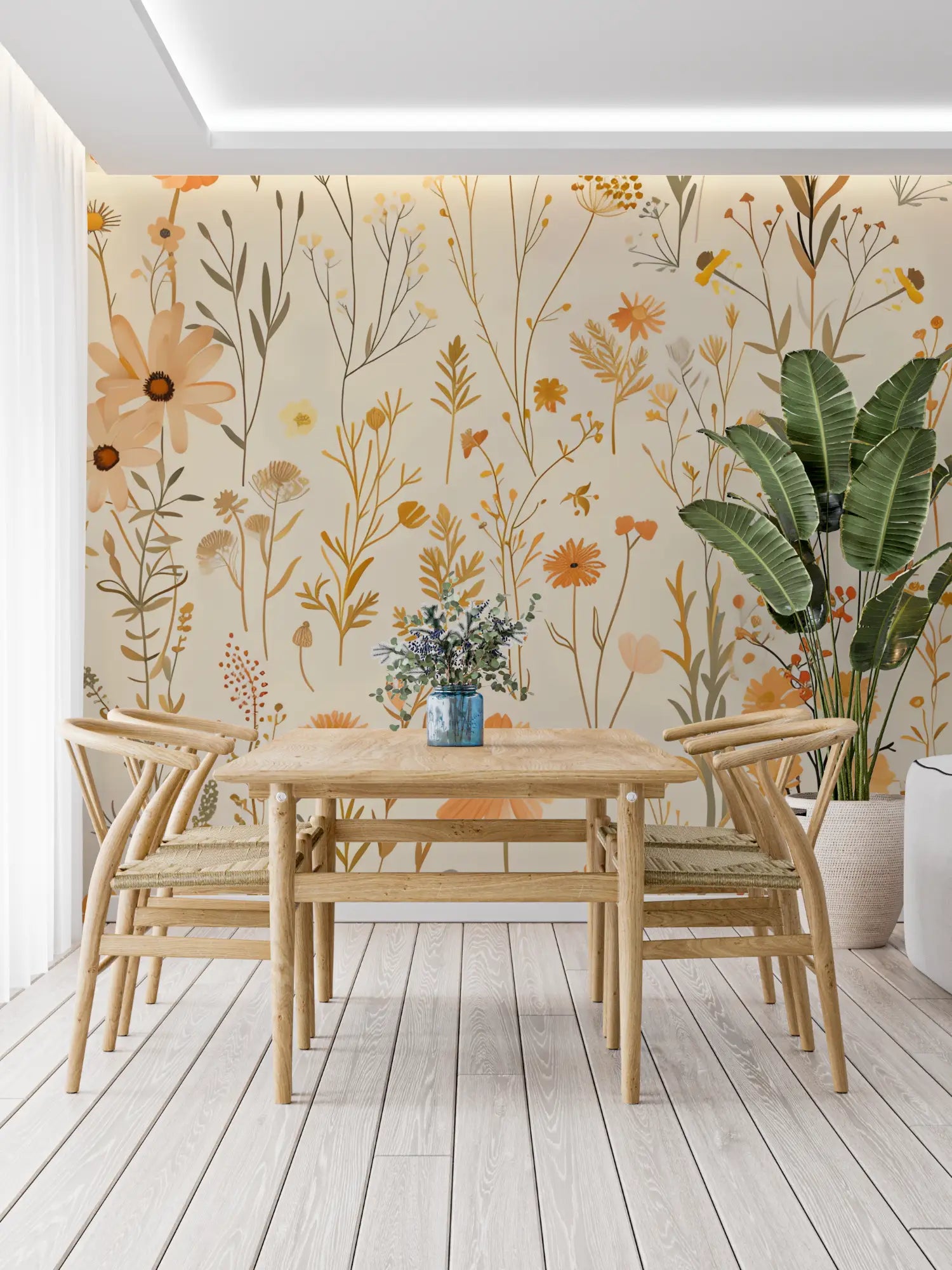 Papier Peint Orange Motif Fleuri - tapisserie