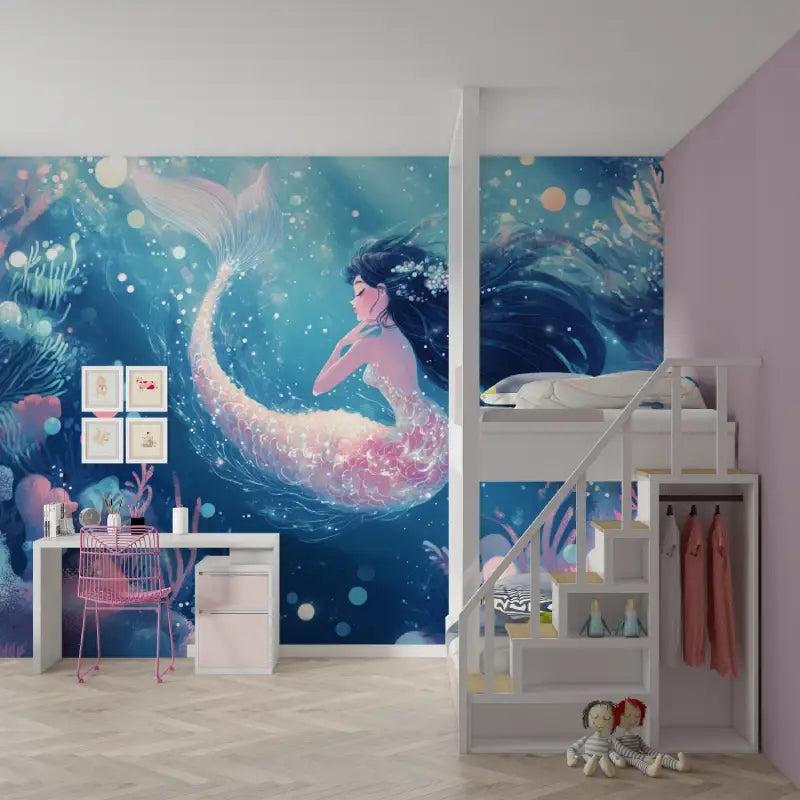 Papier peint princesse sirene conte de fee mur chambre fille