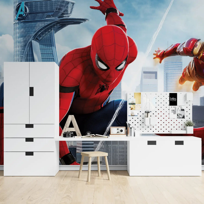 Papier Peint Spiderman Ironman - chambre spiderman