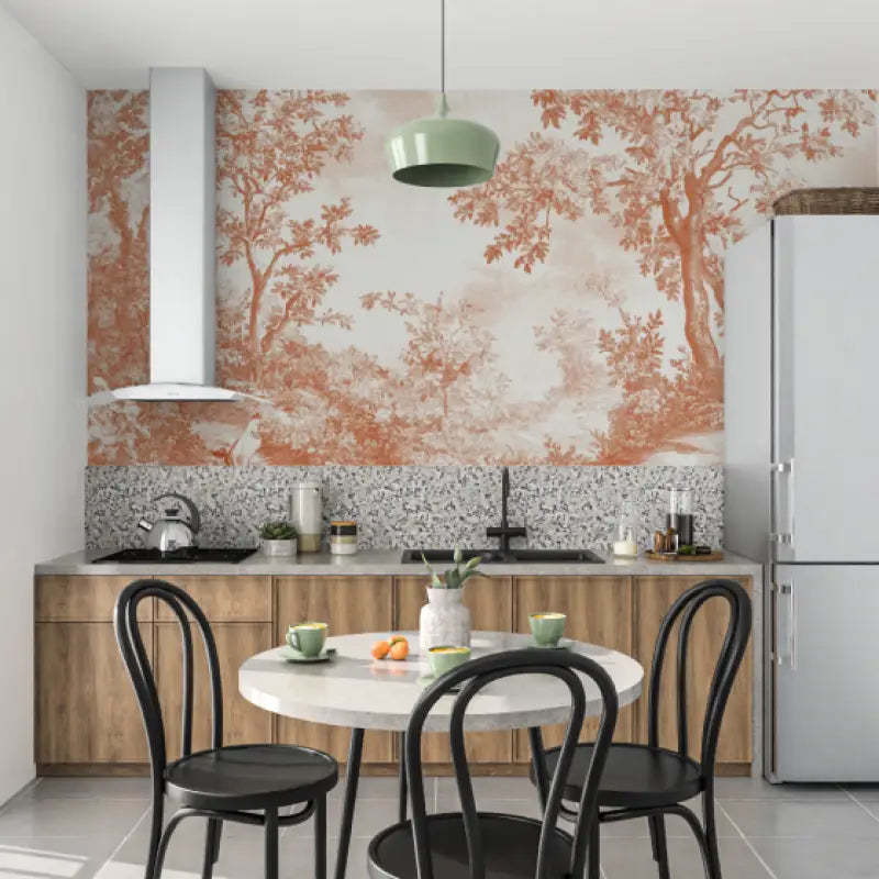 Papier peint terracotta style t...e jouy moderne mur cuisine