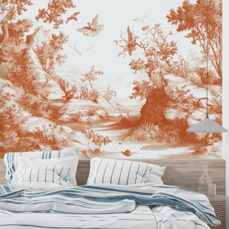 Papier peint terracotta toile de jouy tendance leroy merlin